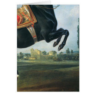 Cartão Um cavalo preto que executa o Courbette