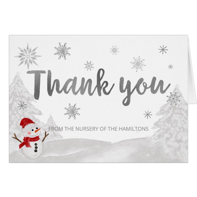 Cartão Um Chá de fraldas de Cinza com floco de neve (Frente Horizontal)