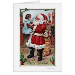 Cartão Um ChristmasSanta alegre que guardara a menina no