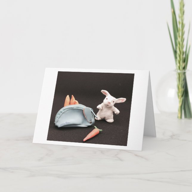 Cartão Um coelho com sua bolsa de troca (Frente)