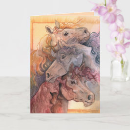 Cartão Um com cavalos de aquarela