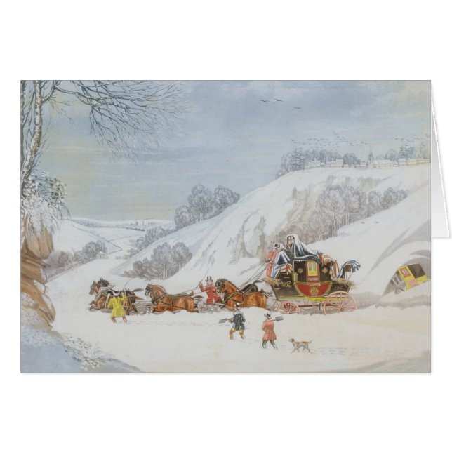 Cartão Um correio na neve profunda (Frente Horizontal)