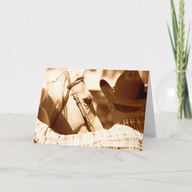Cartão Um cowboy e seu cavalo (Frente)
