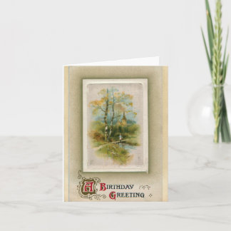 Cartão Um desejo de aniversário do design pastoral vintag