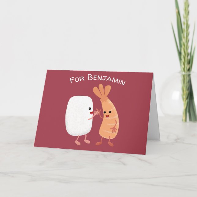 Cartão Um desenho animado de amigos de camarão de arroz d (Frente)