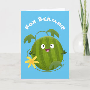 Cartão Um desenho animado de melancia feliz e bonito