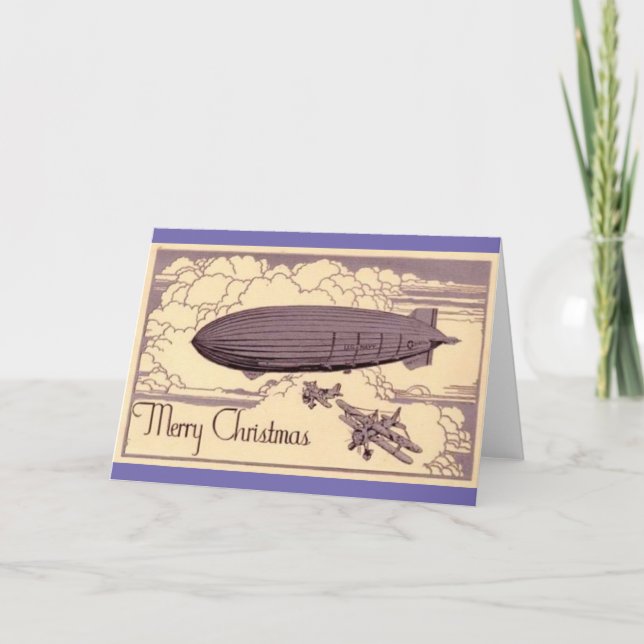 Cartão Um Dirigible de Natal à Antiga (Frente)
