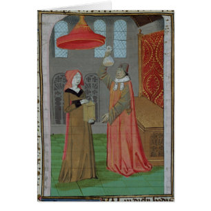 Cartão Um doutor que examina a urina do St. Elizabeth