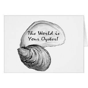Cartão Um escudo de ostra com o provérbio "o mundo é se