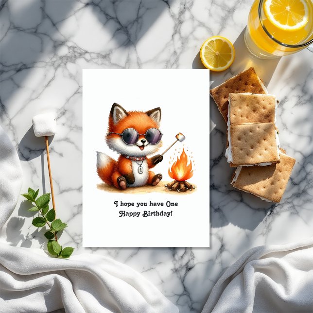 Cartão "Um Feliz Aniversário" primeiro aniversario de aca (“One Happy Birthday” Woodland Camping 1st Birthday Card)