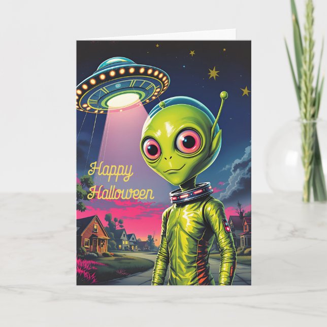 Cartão Um Feliz Dia das Bruxas Alienígenas (Frente)