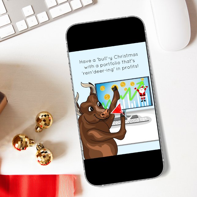 Cartão Um Feliz Mercado Bull Feliz Natal (Spread holiday cheer with our hilarious stock market Christmas card—perfect for financial fans and c)
