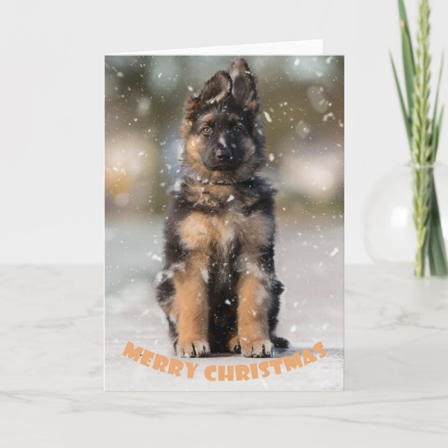 Cartão Um filhote de german shepherd no natal. (Frente)
