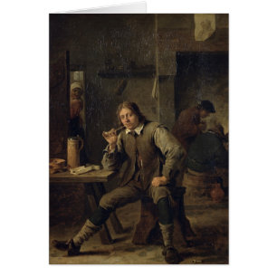 Cartão Um fumador que inclina-se em uma mesa, 1643