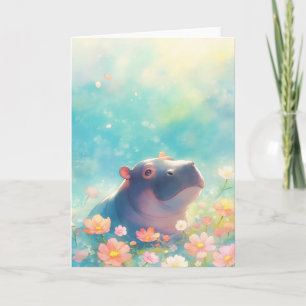 Cartão Um Hipopótamo em Floral Exuberante
