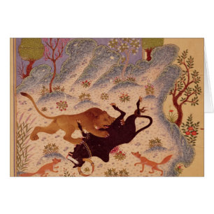 Cartão Um leão que ataca e que mata uma Bull