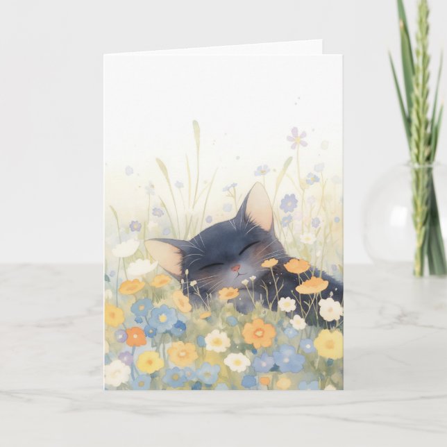 Cartão Um Leito Floral de Gatinhos (Frente)