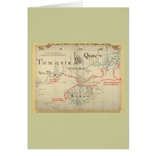 Cartão Um mapa autêntico de 1690 piratas (com enfeites) (Frente)