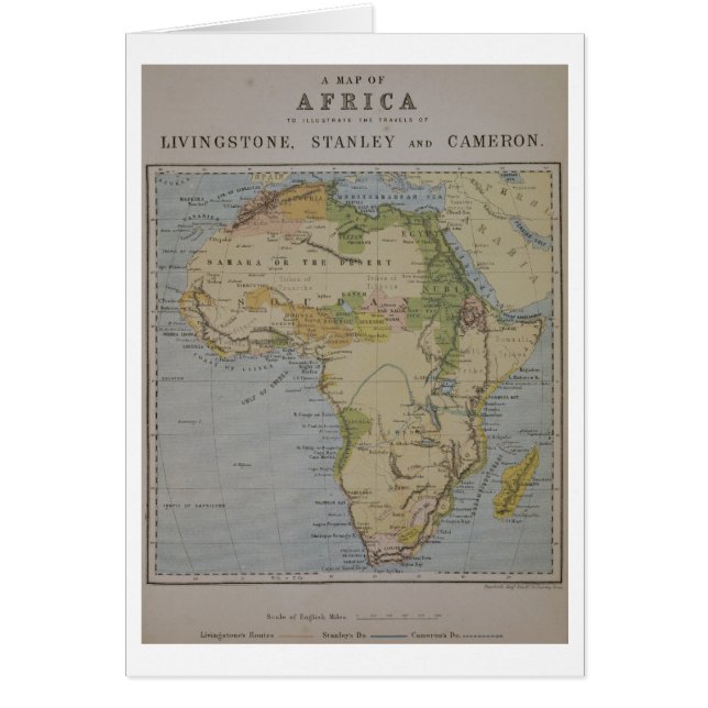 Cartão Um mapa de África para ilustrar os viagens de (Frente)