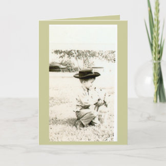 Cartão um menino e seu primeiro cão