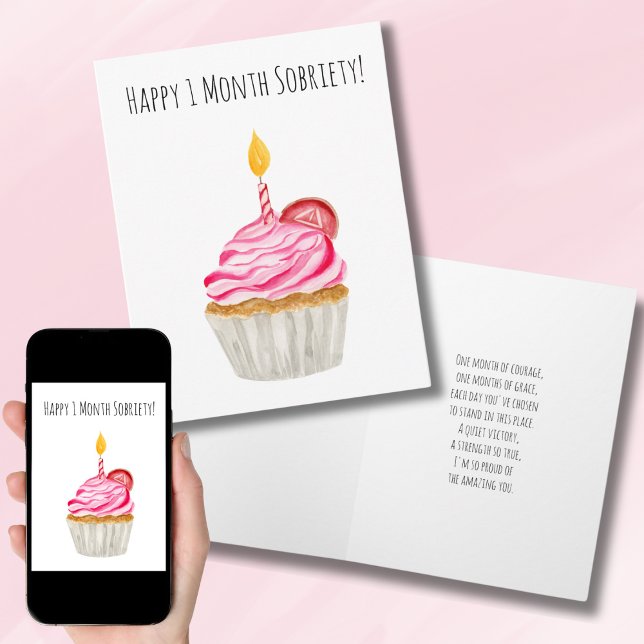 Cartão Um Mês Feliz Cupcake de aniversário de Sobriedade (Criador carregado)