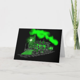 Cartão Um Motor De Comboio Verde Neon Muito Brilhante