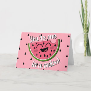 Cartão Um no Melon Cute Watermelon Rosa, Aniversário