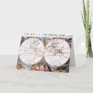 Cartão Um Novo Mapa Do Terraqueous Global Greeting Card