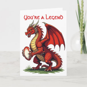 Cartão Um Orgulhoso Dragão Vermelho Segurando Uma Bola de