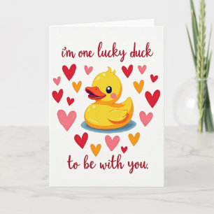 Cartão Um Pato Sortudo Corações de Amor