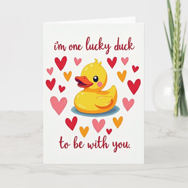 Cartão Um Pato Sortudo Corações de Amor (Frente)