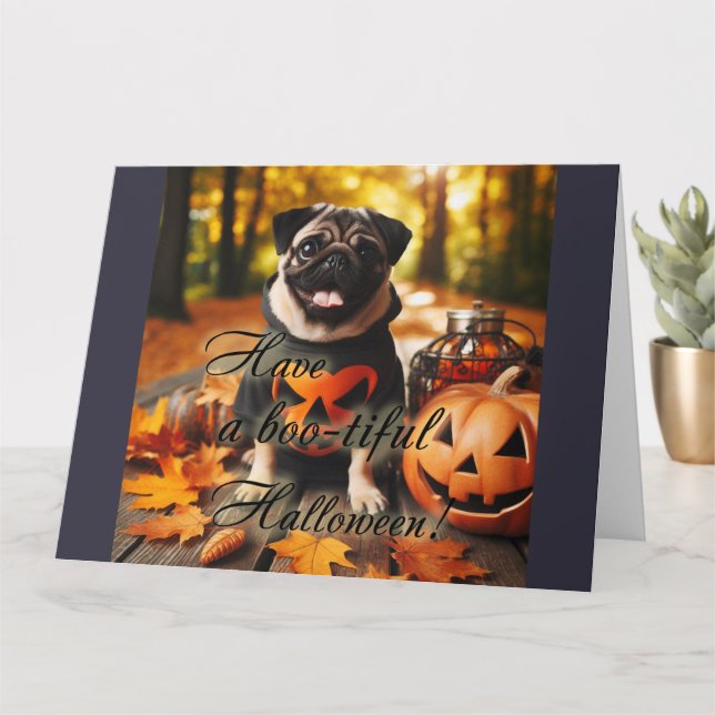 Cartão Um pug halloween (Planta pequena)
