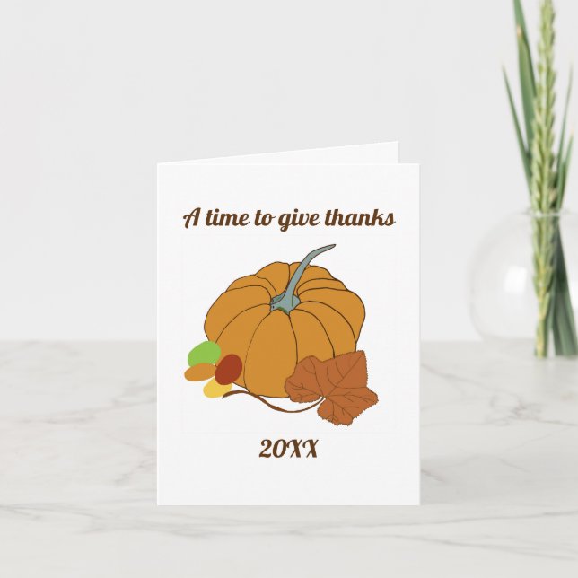 Cartão Um tempo para agradecer abóbora e folha (Frente)
