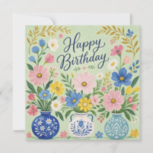 Cartão Um Trio de Flores de Aniversário