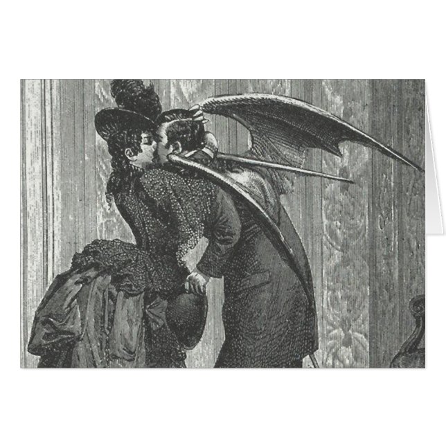 Cartão Um Victorian do beijo/vampiro voado gótico (Frente Horizontal)