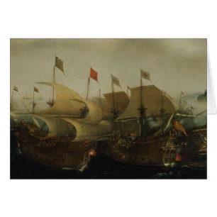 Cartão Uma ação do mar, possivelmente a batalha de Cadiz,