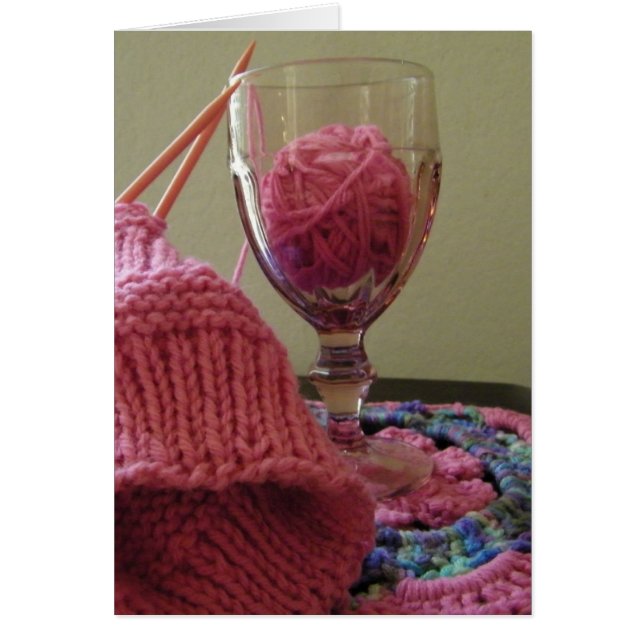 Cartão Uma bebida de Yarn Rosa (Frente)