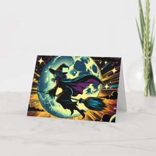Cartão Uma bruxa e um Dia das Bruxas de Lua Cheia
