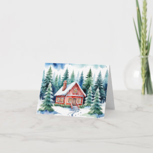 Cartão Uma Cabine Em Meio A Neve Pina Natal