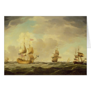 Cartão Uma capitânia inglesa sob a vela fácil em um