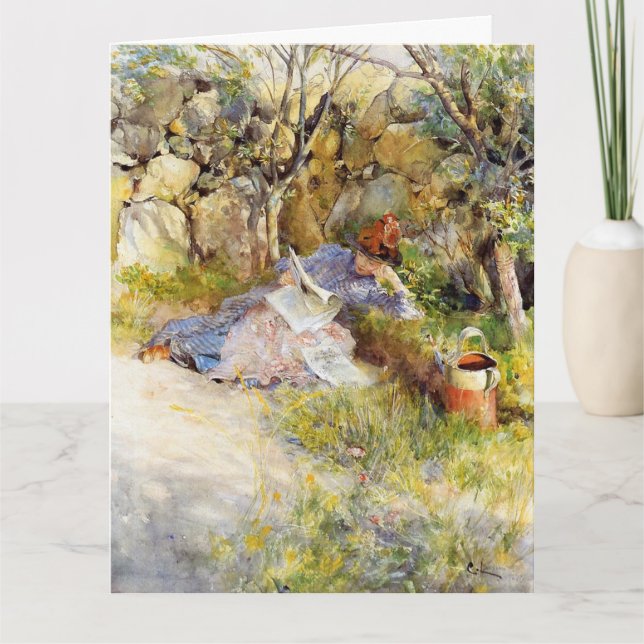 Cartão Uma dama lendo um jornal (Frente)