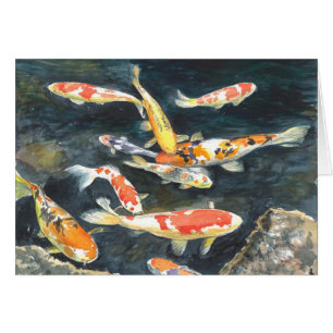 Cartão Uma escola de peixes de Koi em uma lagoa