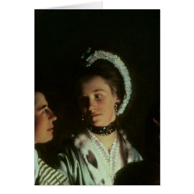 Cartão Uma experiência em um pássaro na bomba de ar, 1768 (Frente)