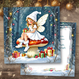 Cartão Uma Fada de Natal em uma Casa de Cogumelo Cottage 