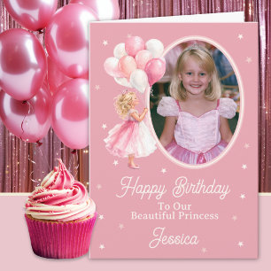 Cartão Uma Foto Princesa Loira e Balões Aniversário