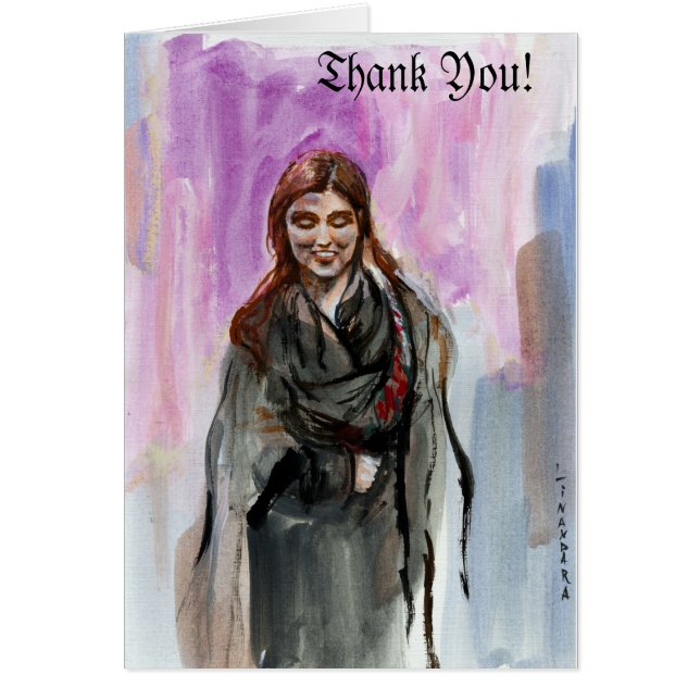 Cartão Uma garota sorridente de preto (Frente)