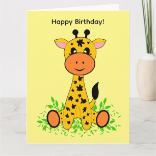 Cartão Uma girafa engraçada e bonita para o aniversário