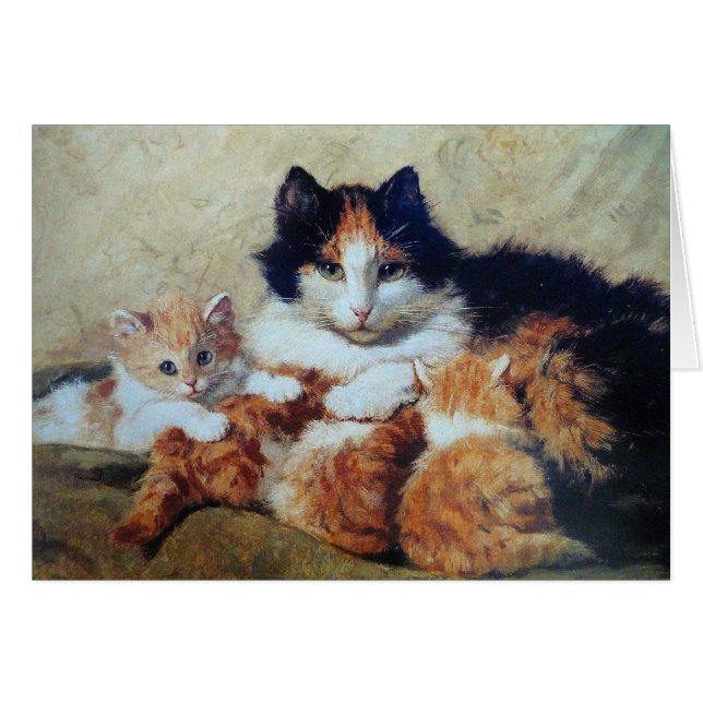 Cartão Uma mãe orgulhosa - um gato com seus gatinhos (Frente Horizontal)