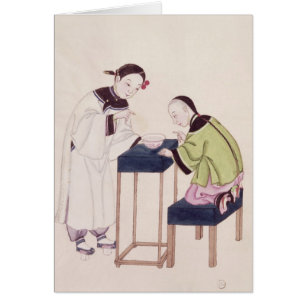 Cartão Uma menina que procura a sorte em uma bacia de