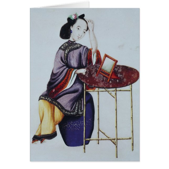 Cartão Uma mulher chinesa que arranja seu cabelo (Frente)